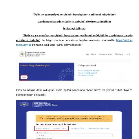 Document preview: Gəlir və mənfəət vergisi üçün ərizələrin təqdim edilməsi — Vergilər & maliyyə