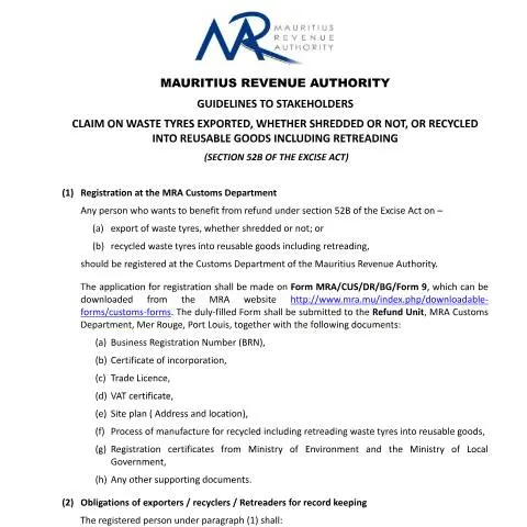 Document preview: Comprehensive Guidelines for Waste Tyre Management in Mauritius — Government & admin (GuidelinesWasteTyres)