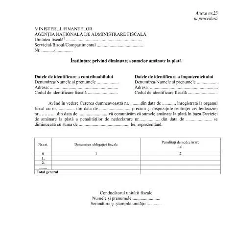 Document preview: Diminuarea sumelor amânate la plată: OPANAF 1767/2021 — Impozite & fiscalitate (CERFA n°A23_OPANAF_1767_2021)