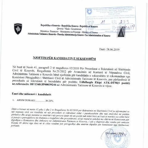 Document preview: Rëndësia e Njoftimit për kandidatin e suksesshëm në Kosovë — Punë & punësim