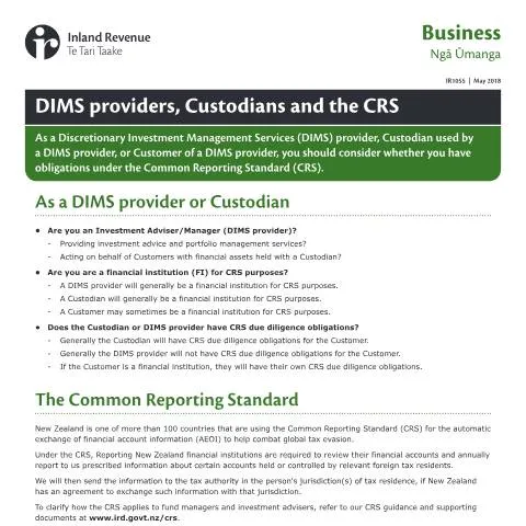 Document preview: Understanding DIMS Providers and CRS with IR1055 — Government & admin (CERFA n°IR1055)