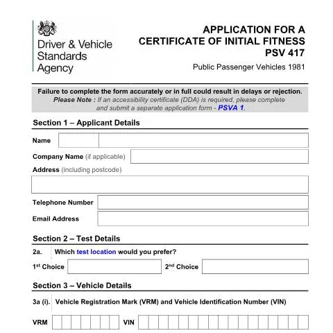 Document preview: PSV Certificate of Initial Fitness: Your Complete Application Guide — Vehicle & driving