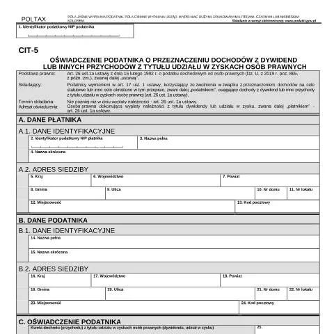 Document preview: Znaczenie oświadczenia CIT-5 w polskim systemie podatkowym — Podatki i fiskalność (CERFA n°CIT-5)