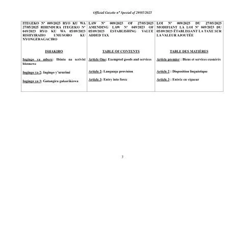 Document preview: Rwanda's 2025 VAT Law Amendments Overview — Taxes (CERFA n°Law_amending_the_2023_VAT_law___May_2025)