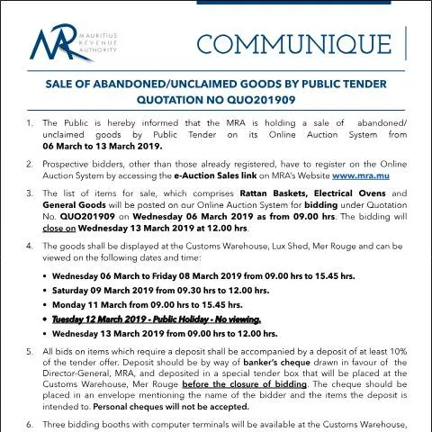 Document preview: Unlocking Opportunities: Bidding on Abandoned Goods — Government & admin (Communique09of2019)