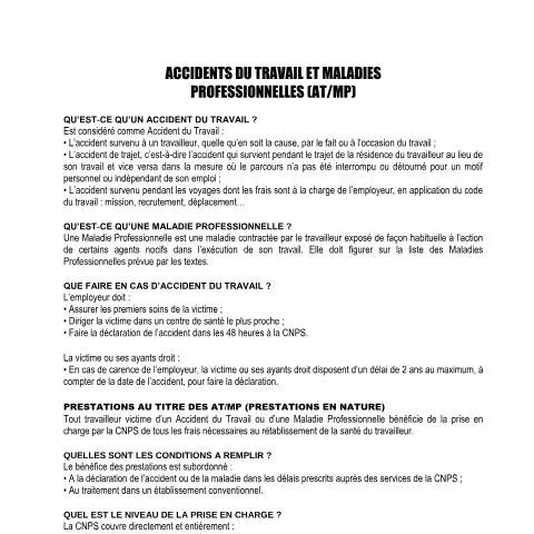 Aperçu du document Comprendre les Accidents du Travail et Maladies Professionnelles en — Santé