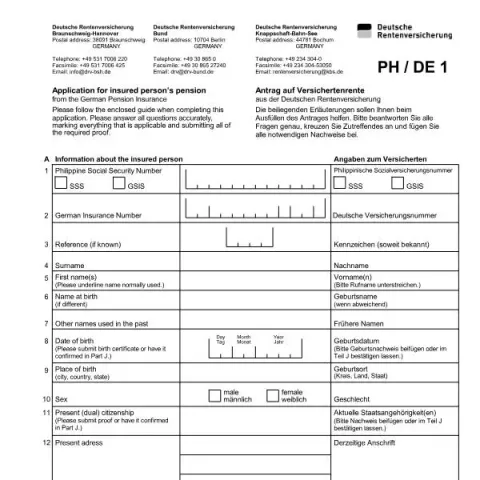Dokumentvorschau: Antrag auf Versichertenrente bei der Deutschen Rentenversicherung (Englisch) — Rente & Pension (A7600)