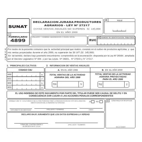 Vista previa del documento Importancia de la Declaración Jurada para Productores Agrarios — Trámites administrativos (CERFA n°4899)