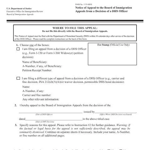 Document preview: Navigating the Appeal Process with USCIS Form EOIR-29 — Immigration & visas (CERFA n°EOIR-29)