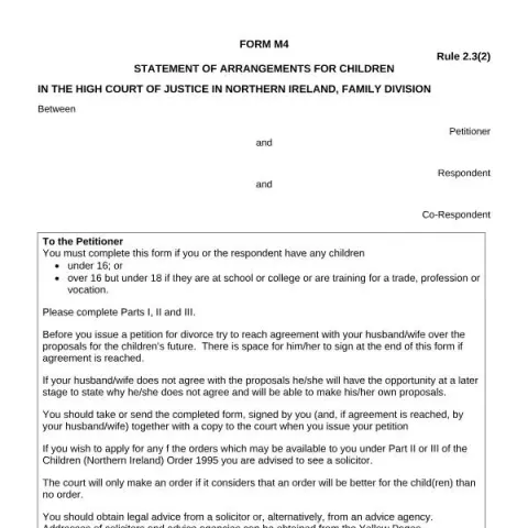 Document preview: Understanding the UK Form M4: Child Arrangements Statement — Family (Form M4)