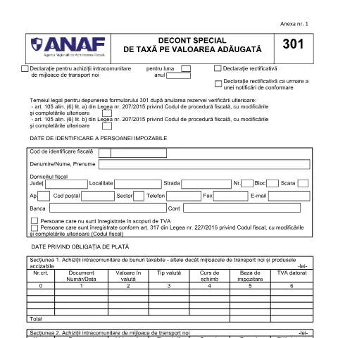 Document preview: Ghid complet pentru Decontul special de TVA 301_OPANAF_779_2024 — Impozite & fiscalitate (CERFA n°301_OPANAF_779_2024)