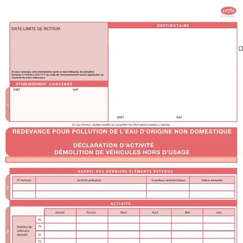 Aperçu du document Redevances environnementales eau : obligations démolisseurs auto — Environnement & énergie (CERFA n°13740*05)