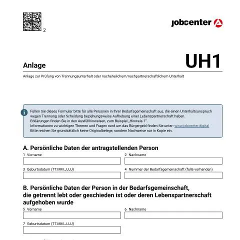Dokumentvorschau: Prüfung von Unterhaltsansprüchen mit der Anlage UH1 — Familie (CERFA n°anlageuh1_ba032990)
