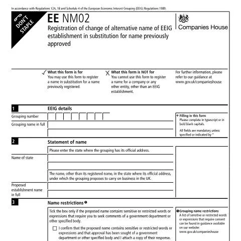 Document preview: Understanding the EE NM02 Form for EEIG Name Changes — Legal & justice