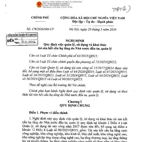 Document preview: Quy định về quản lý tài sản kết cấu hạ tầng theo Nghị định — Thuế & tài chính (CERFA n°178/2026/NĐ-CP)
