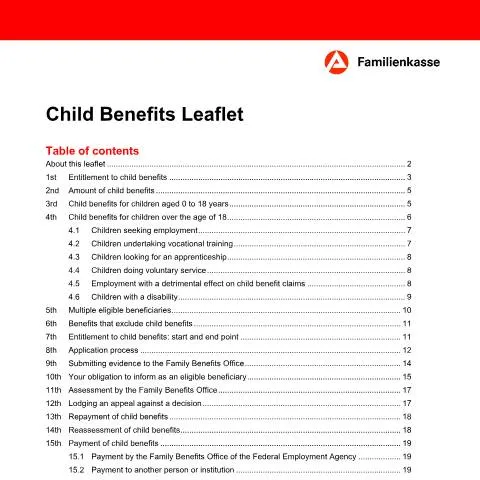 Dokumentvorschau: Umfassende Informationen zum Kindergeld in Deutschland — Familie (CERFA n°kg2-e-merkblattkindergeld_ba035395)