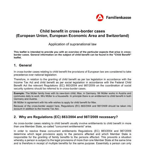 Dokumentvorschau: Beantragung von Kindergeld für grenzüberschreitende Familien — Familie (CERFA n°kg52eu-e_ba034915)
