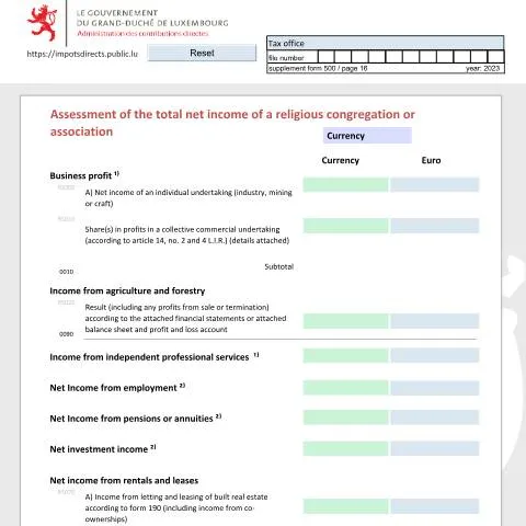 Aperçu du document Évaluation des revenus nets d'une association religieuse au Luxembourg — Impôts & fiscalité (CERFA n°care)