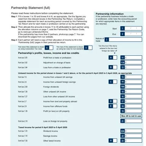 Document preview: Navigating the Self Assessment: Partnership Statement (SA800(PS)) — Taxes