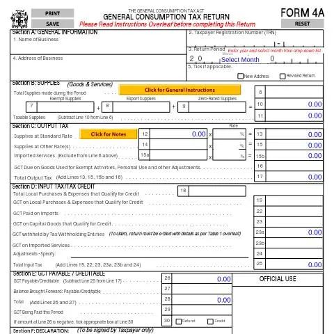 Document preview: Understanding the GCT 4A Efillable Form in Jamaica — Taxes (CERFA n°GCT_4A_efillable)