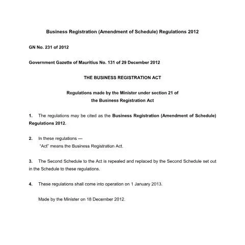 Document preview: A Comprehensive Guide to GN No. 231 of 2012 in Mauritius — Government & admin (CERFA n°GN-No.-231-of-2012)
