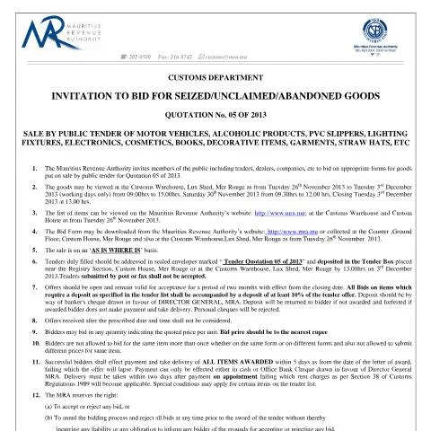Document preview: Understanding the Invitation to Bid - Quotation No. 5 of 2013 — Government & admin (InvitationtoBid-Q05of2013)