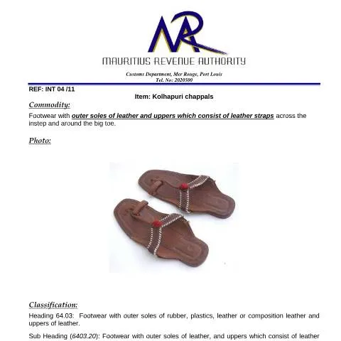 Document preview: Understanding Kolhapuri Chappals Classification for Trade — Government & admin (KolhapuriChappls)
