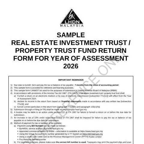Document preview: Panduan Pengisian Borang Amanah Pelaburan Harta Tanah 2026 — Cukai & percukaian