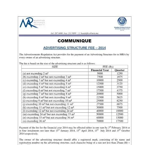 Document preview: Comprehensive Guide to the Advertising Structure Fee — Government & admin (AdvertisingStructureFee)