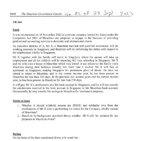 Document preview: Navigating TR 264: Key Insights for Mauritians Working Abroad — Government & admin (TR264)