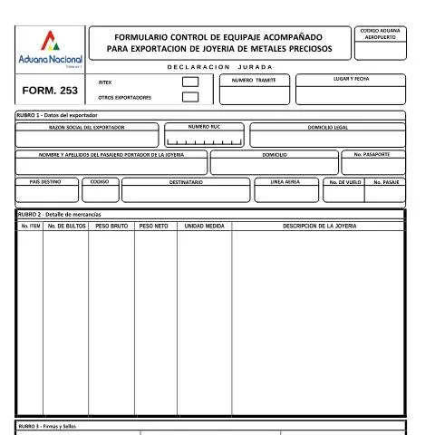Vista previa del documento Regulación de la Exportación de Joyería con el Formulario 253 — Trámites administrativos (CERFA n°Form 253)