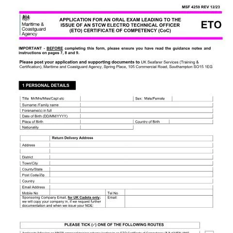 Document preview: Electro Technical Officer Certificate Application Process — Education & training