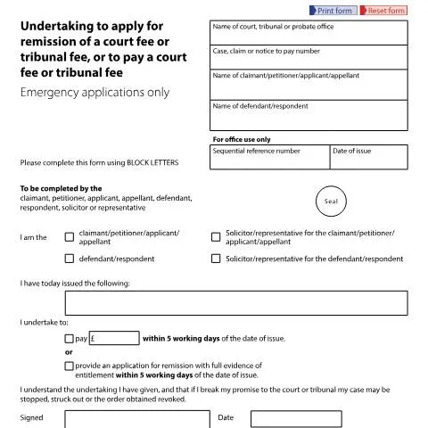 Document preview: Emergency Court Fee Undertaking: How Form EX160B Works — Legal & justice