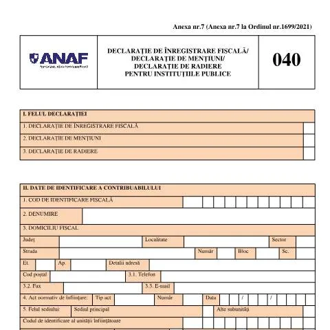 Document preview: Rolul Declarației de Înregistrare Fiscală în Sectorul Public — Impozite & fiscalitate (CERFA n°D_040_OPANAF_2420_2025)