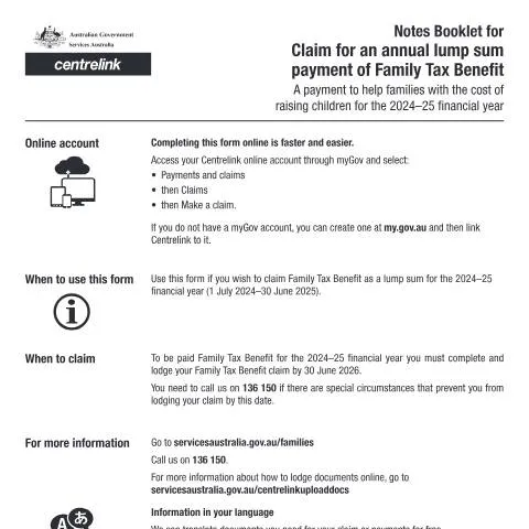 Document preview: Guide to Claiming Family Tax Benefit with Form FA048 — Family (CERFA n°FA048)
