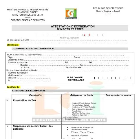 Aperçu du document Guide sur l'Attestation d'Exonération d'Impôt et de Taxe — Impôts & fiscalité