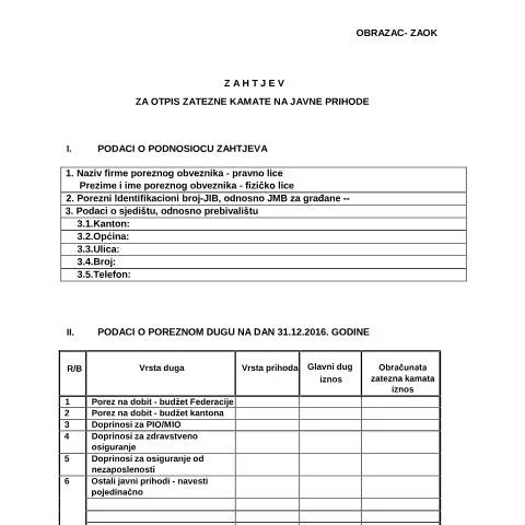 Document preview: Razumijevanje ZAHTJEVA ZA OTPIS ZATEZNE KAMATE u BiH — Pravno i pravda (CERFA n°ZAOK)