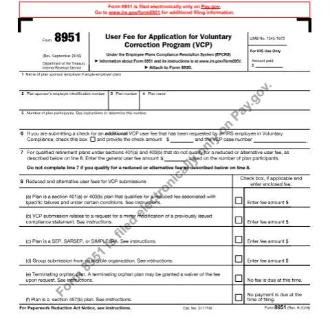 Document preview: Understanding IRS Form 8951 for Retirement Plan Corrections — Taxes (CERFA n°8951)