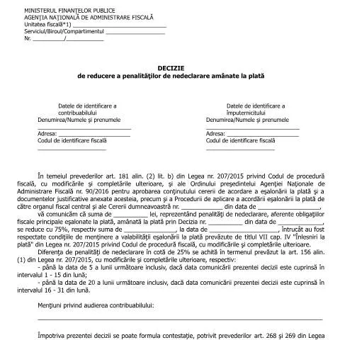 Document preview: Decizie de reducere a penalităților fiscale - OPANAF 90/2016 — Impozite & fiscalitate (CERFA n°A18p_OPANAF_90_2016)