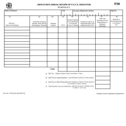Document preview: Understanding Income Tax Schedule 5 & 6 in Jamaica — Taxes (CERFA n°sch05and06)