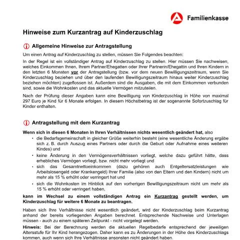 Dokumentvorschau: Einfacher Antrag auf Kinderzuschlag mit kiz1-k_ba034985 — Familie (CERFA n°kiz1-k_ba034985)