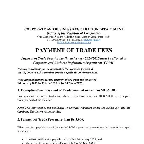 Document preview: Trade Fee Payment Guidelines for 2024/2025 — Government & admin (Communique-2024-TRADE-FEE-NOTICE-24062024)