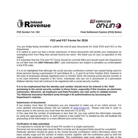 Document preview: Malta Payroll Social Security Circular Overview — Taxes (CERFA n°fss_circular_2016)