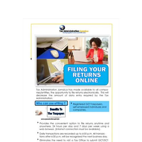 Document preview: Guide to Electronic Tax Filing with Tax Administration Jamaica — Taxes (CERFA n°Filing+Your++Returns+Online)