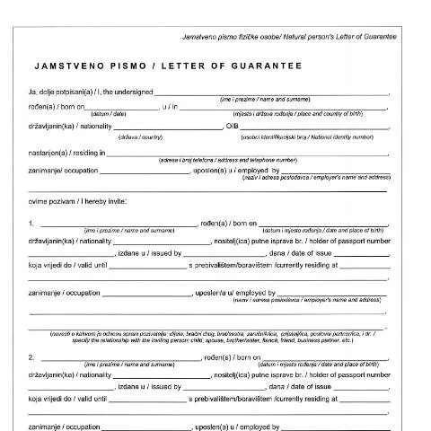 Document preview: Sve o Jamstvenom pismu fizicke osobe za pozivanje gostiju — Administrativni postupci (CERFA n°Jamstveno pismo fizicke osobe)