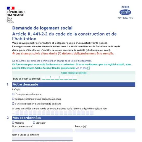 Aperçu du document Formulaire 14069*05 : constituer sa demande de logement social — Logement (CERFA n°14069*05)