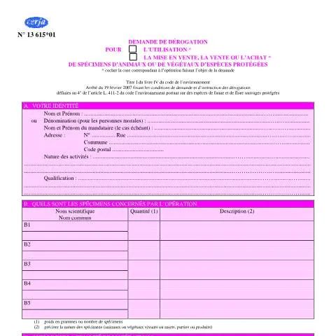 Aperçu du document Comment demander une dérogation pour les espèces protégées — Démarches administratives (CERFA n°13615*01)