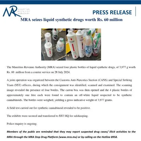 Document preview: Major Drug Seizure by MRA Highlights Ongoing Trafficking Challenges — Government & admin (PressRelease010824)