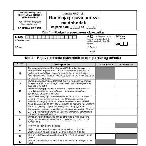 Document preview: Važnost godišnje prijave poreza na dohodak GPD-1051 — Porezi i fiskalnost (CERFA n°GPD-1051)