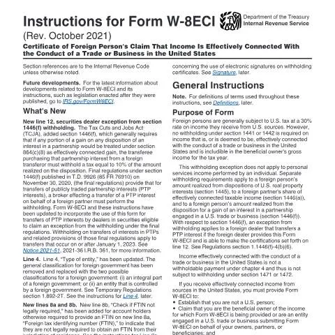 Document preview: Mastering IRS Form W-8ECI for Tax Compliance — Taxes (CERFA n°INST-W8ECI)